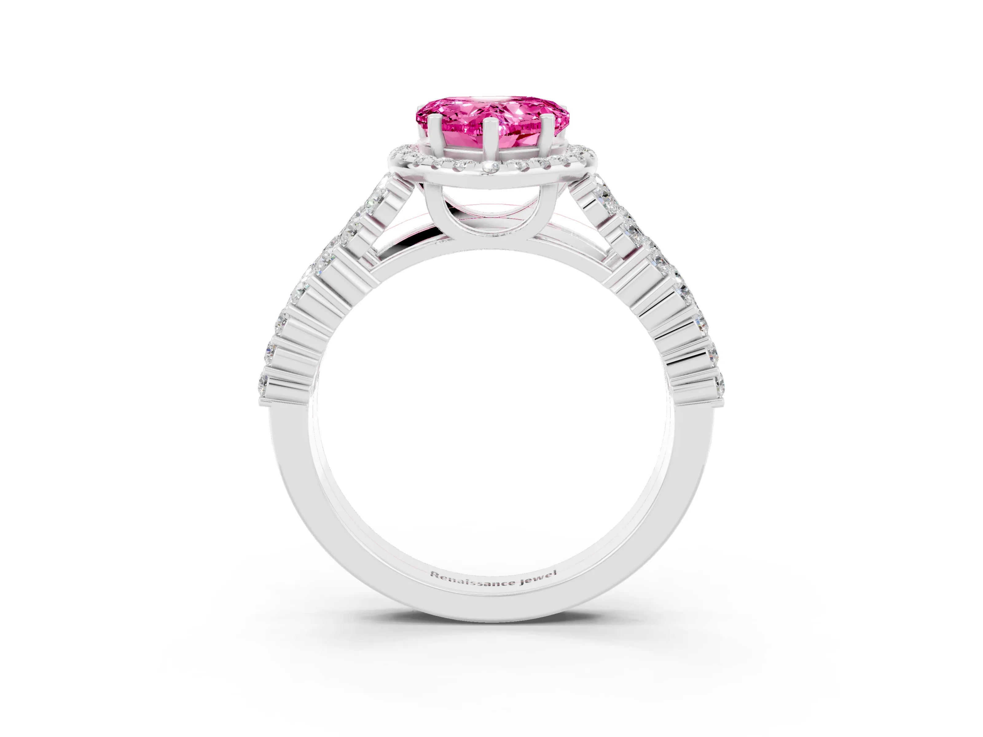 White gold Heart Cut Halo Pavé Diamond Engagement Ring with Split Shank and Four-Prong Setting_3