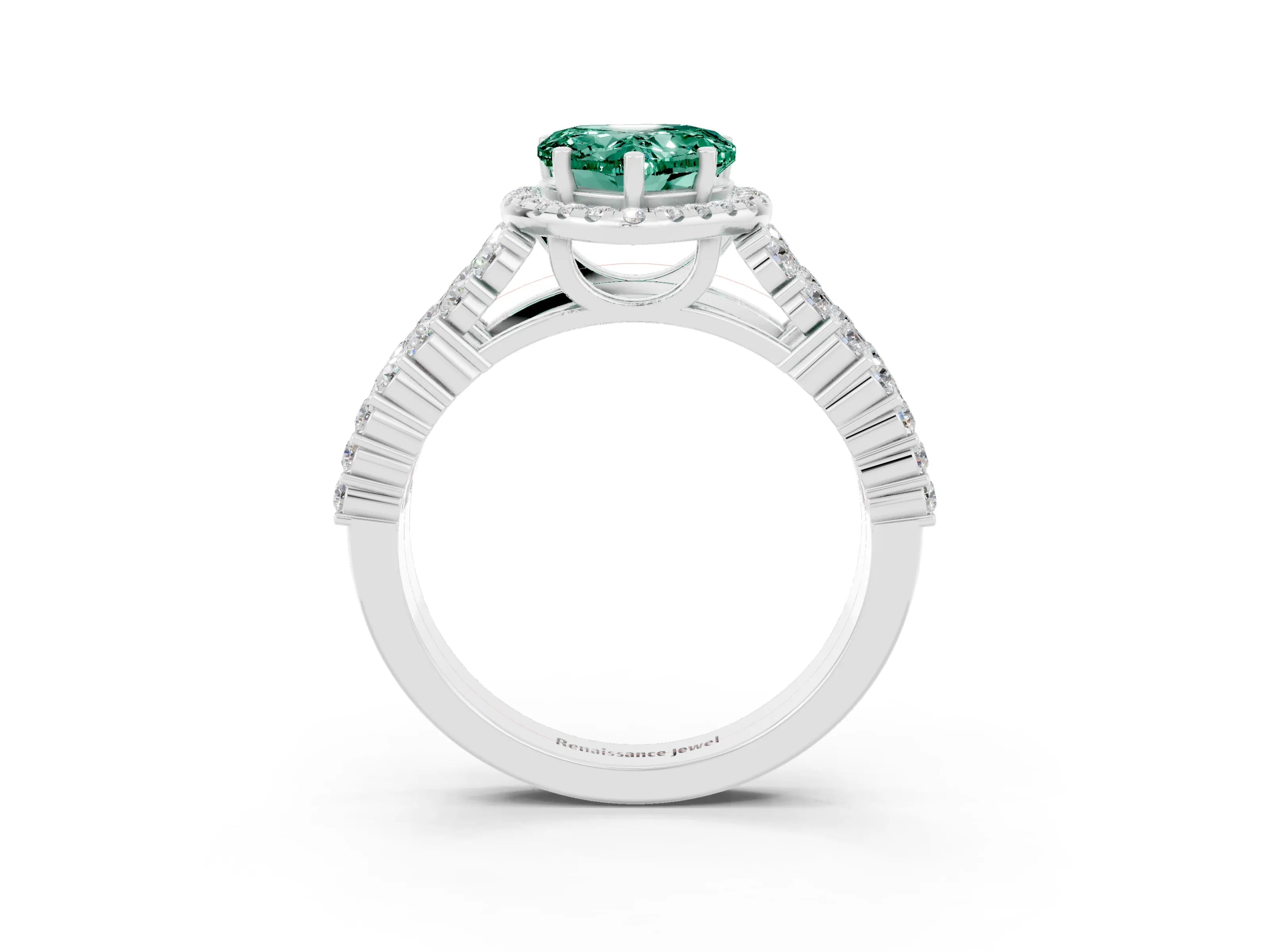 White gold Heart Cut Halo Pavé Diamond Engagement Ring with Split Shank and Four-Prong Setting_3