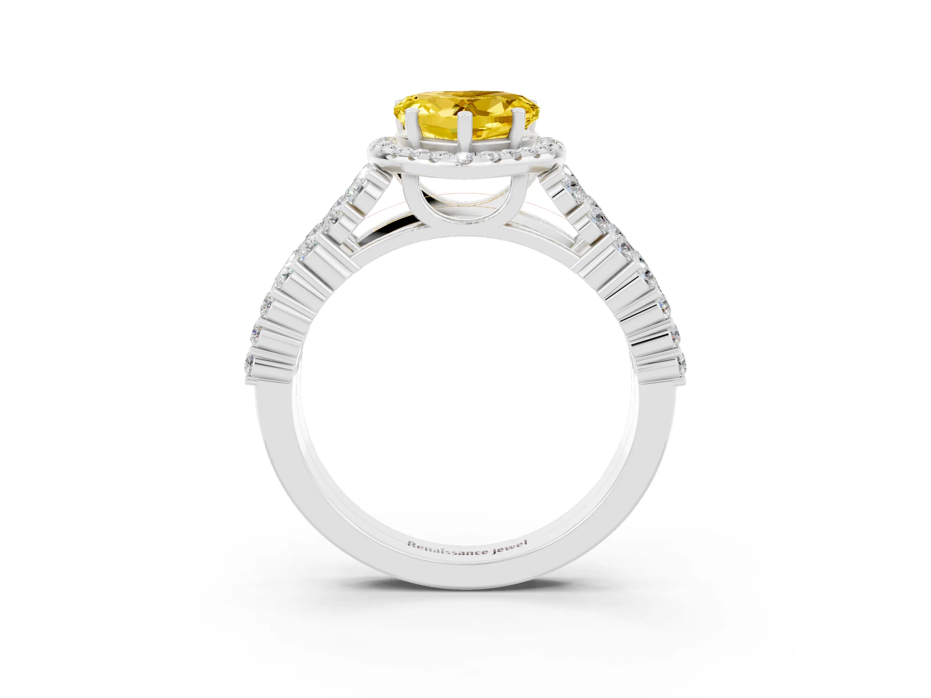 White gold Heart Cut Halo Pavé Diamond Engagement Ring with Split Shank and Four-Prong Setting_3