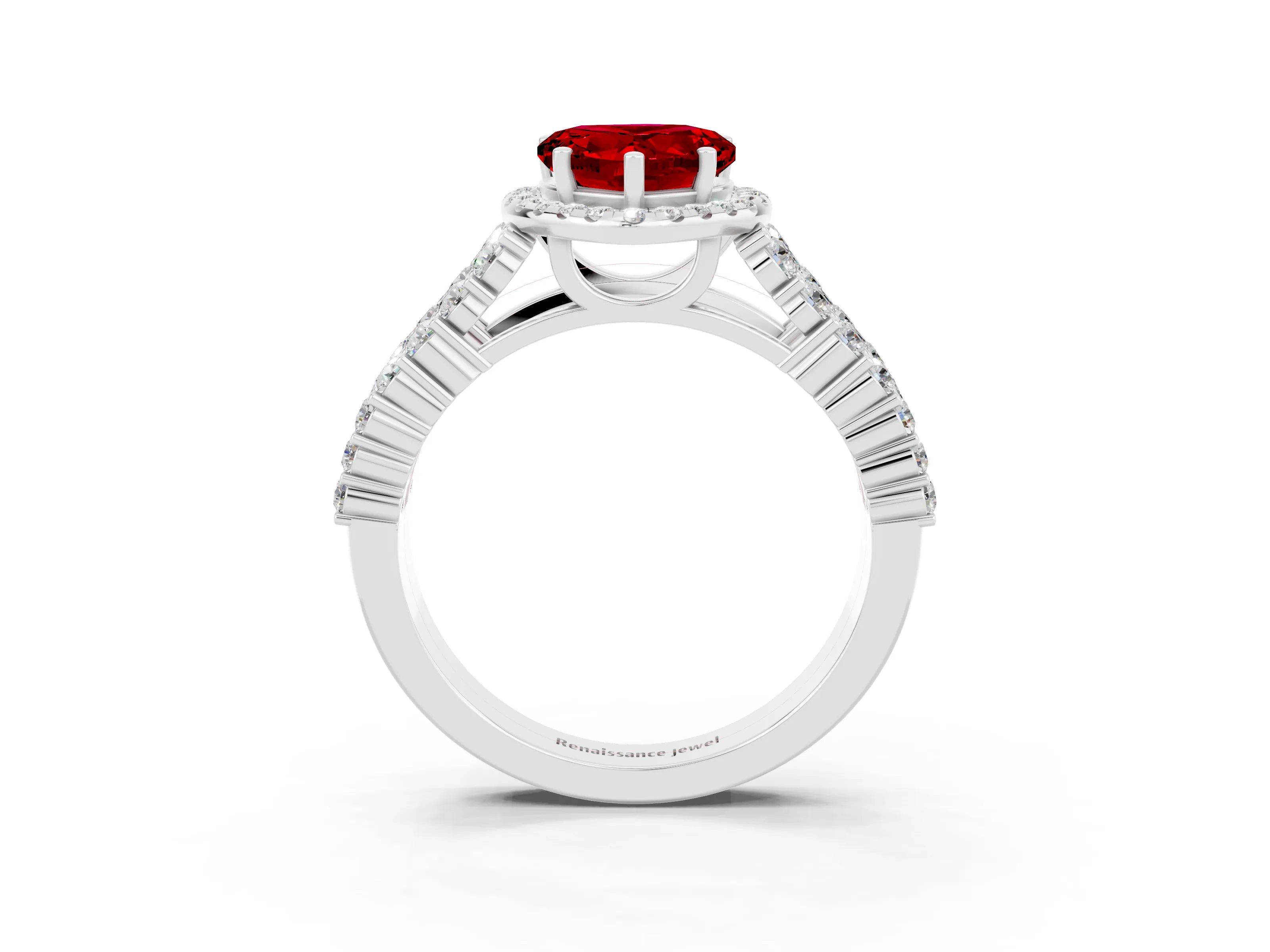 White gold Heart Cut Halo Pavé Diamond Engagement Ring with Split Shank and Four-Prong Setting_3