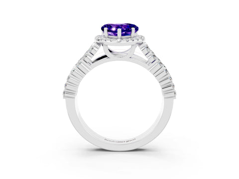 White gold Heart Cut Halo Pavé Diamond Engagement Ring with Split Shank and Four-Prong Setting_3