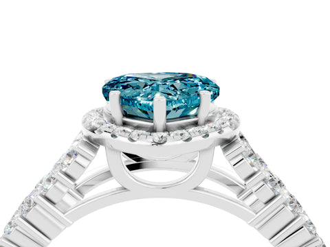 White gold Heart Cut Halo Pavé Diamond Engagement Ring with Split Shank and Four-Prong Setting_4