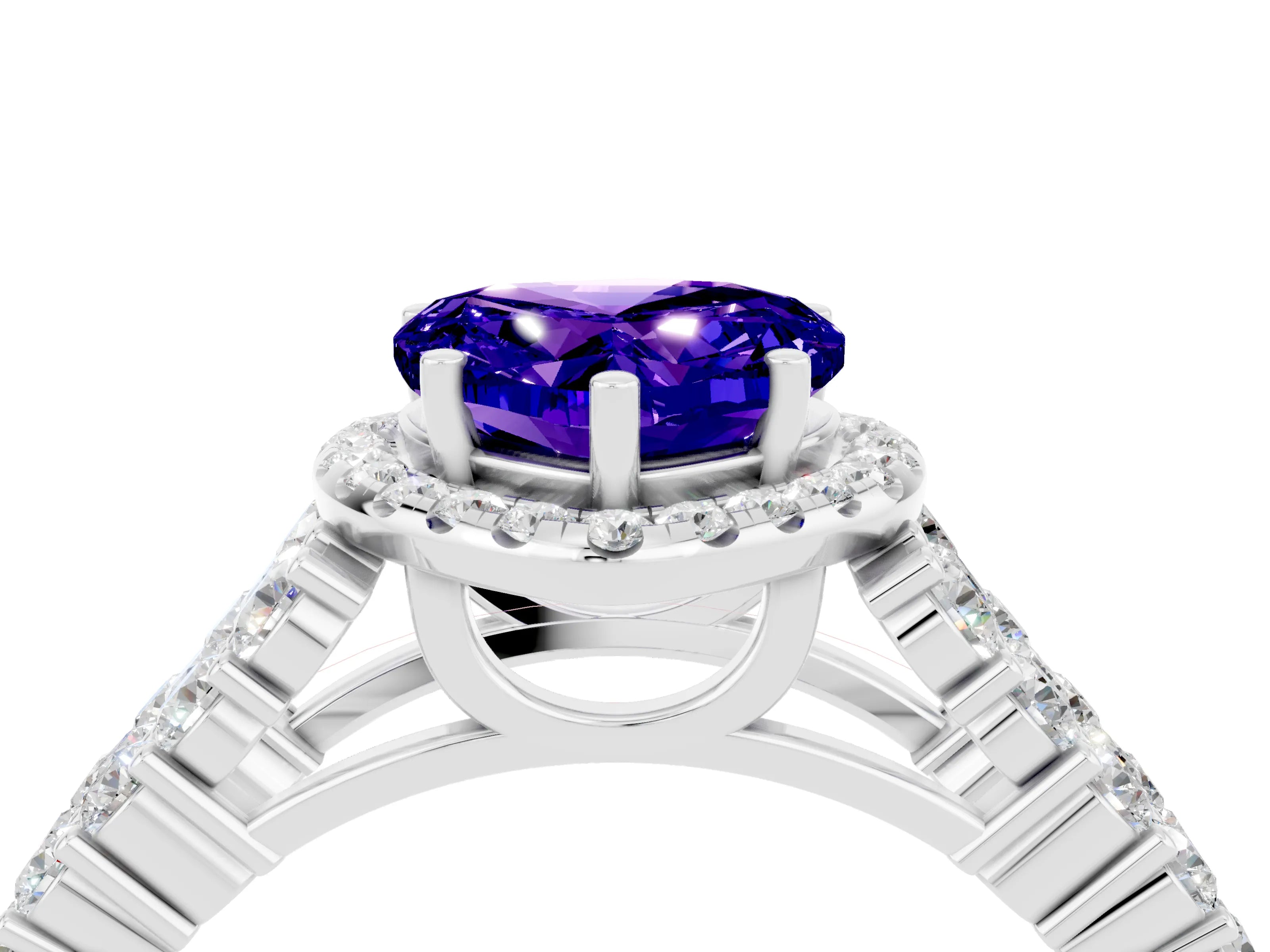 White gold Heart Cut Halo Pavé Diamond Engagement Ring with Split Shank and Four-Prong Setting_4