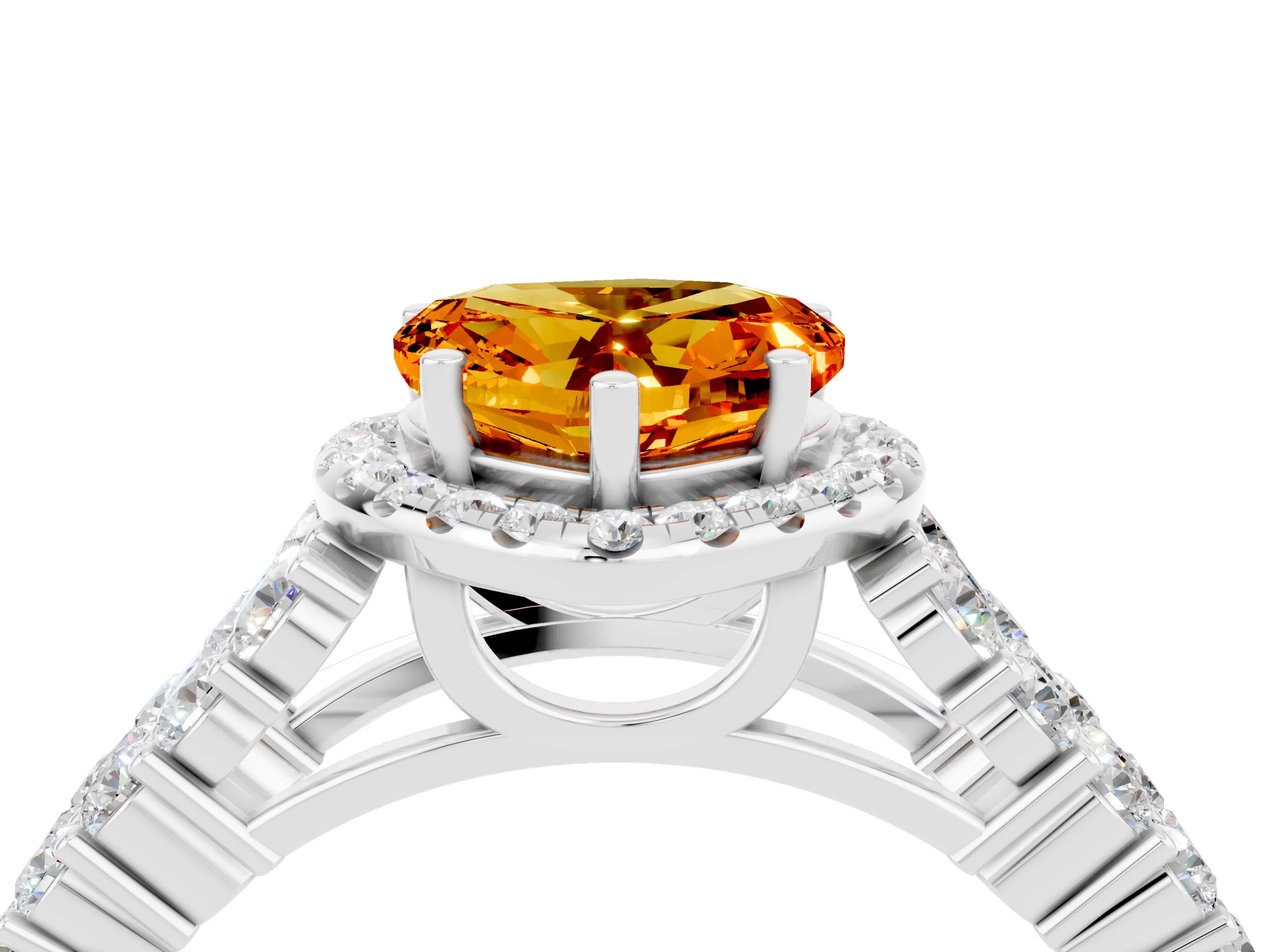 White gold Heart Cut Halo Pavé Diamond Engagement Ring with Split Shank and Four-Prong Setting_4