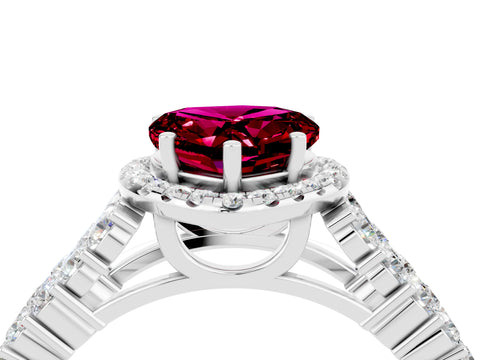 White gold Heart Cut Halo Pavé Diamond Engagement Ring with Split Shank and Four-Prong Setting_4
