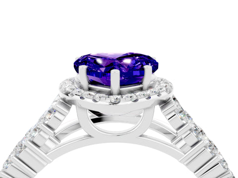 White gold Heart Cut Halo Pavé Diamond Engagement Ring with Split Shank and Four-Prong Setting_4