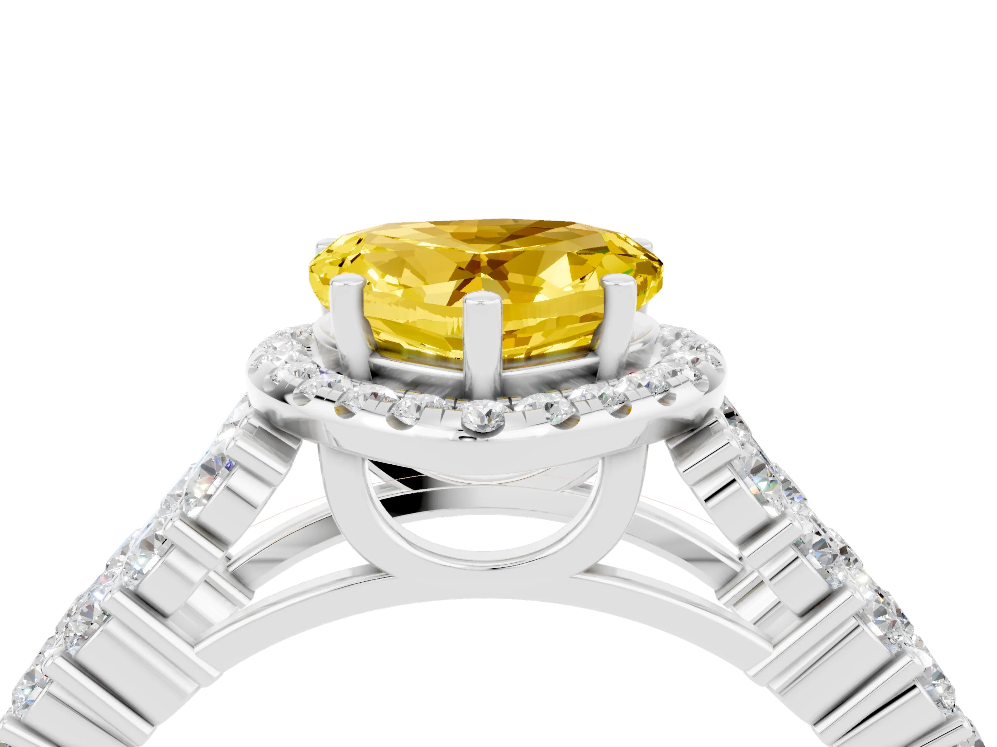 White gold Heart Cut Halo Pavé Diamond Engagement Ring with Split Shank and Four-Prong Setting_4