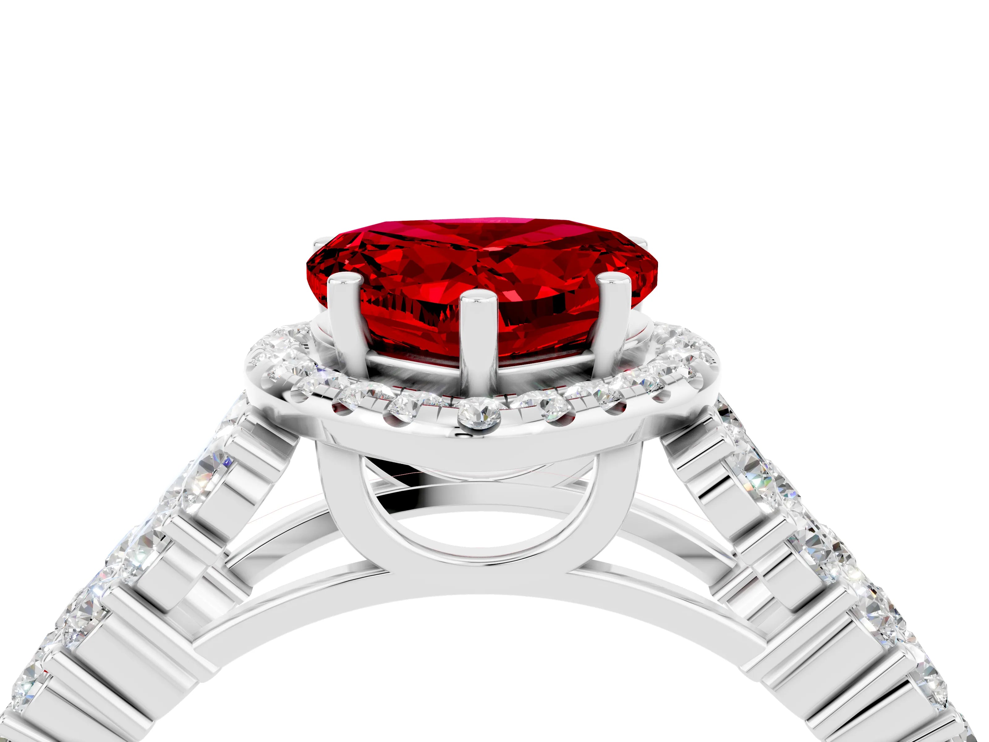 White gold Heart Cut Halo Pavé Diamond Engagement Ring with Split Shank and Four-Prong Setting_4