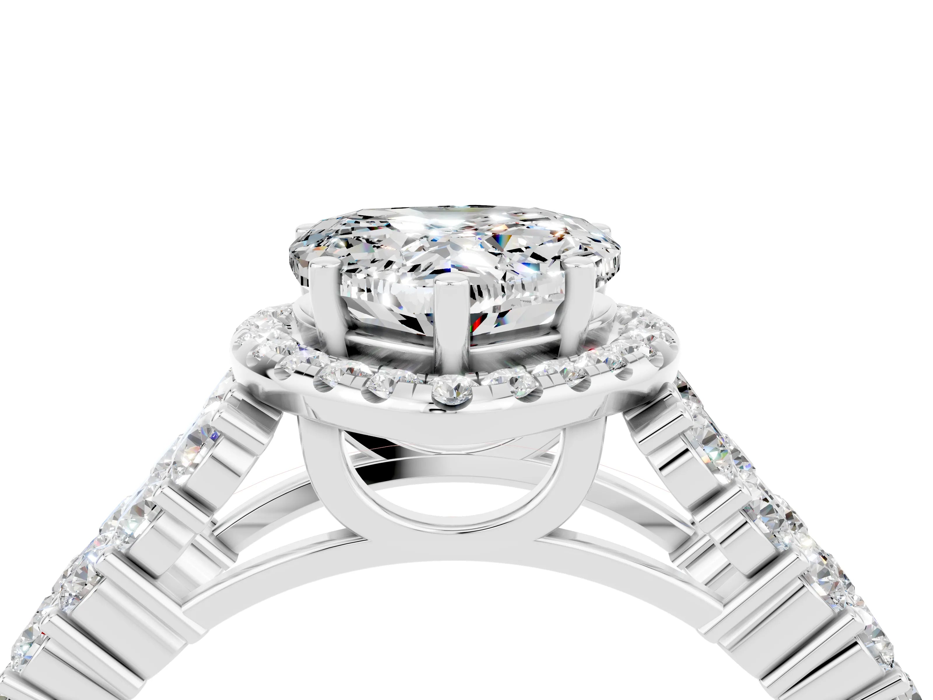 White gold Heart Cut Halo Pavé Diamond Engagement Ring with Split Shank and Four-Prong Setting_4