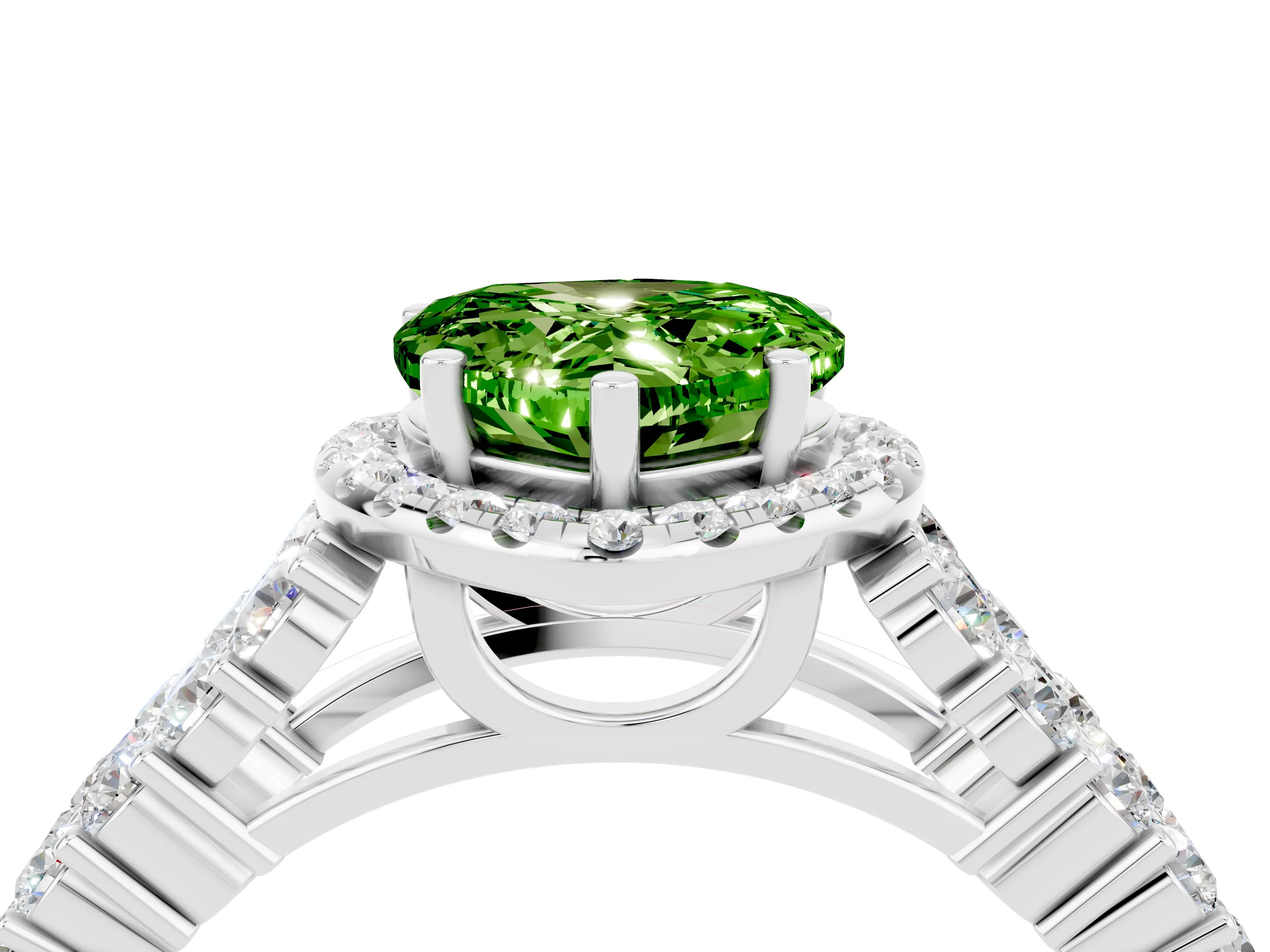 White gold Heart Cut Halo Pavé Diamond Engagement Ring with Split Shank and Four-Prong Setting_4