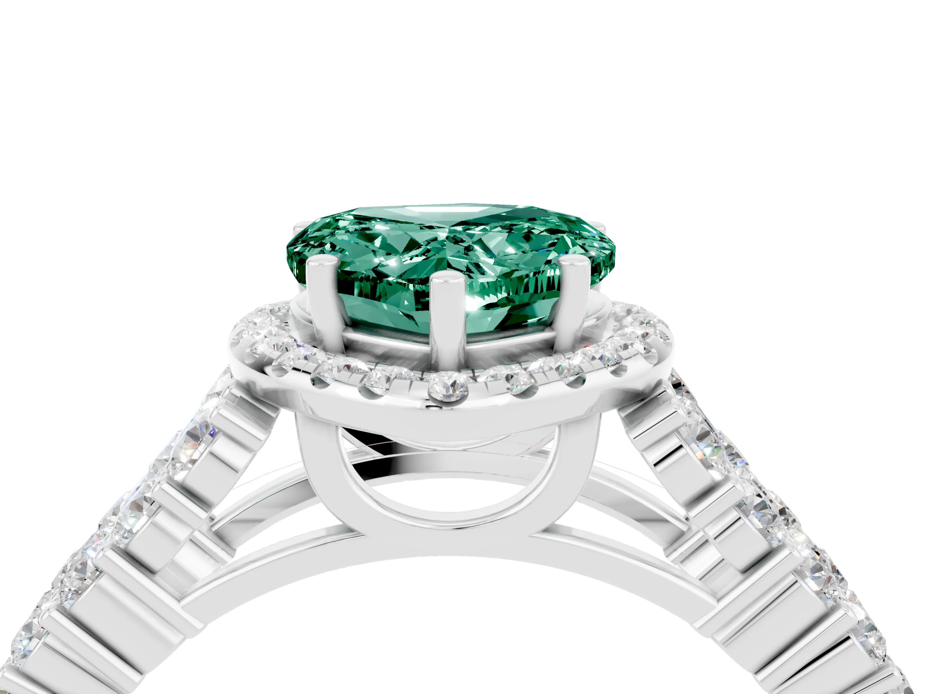 White gold Heart Cut Halo Pavé Diamond Engagement Ring with Split Shank and Four-Prong Setting_4