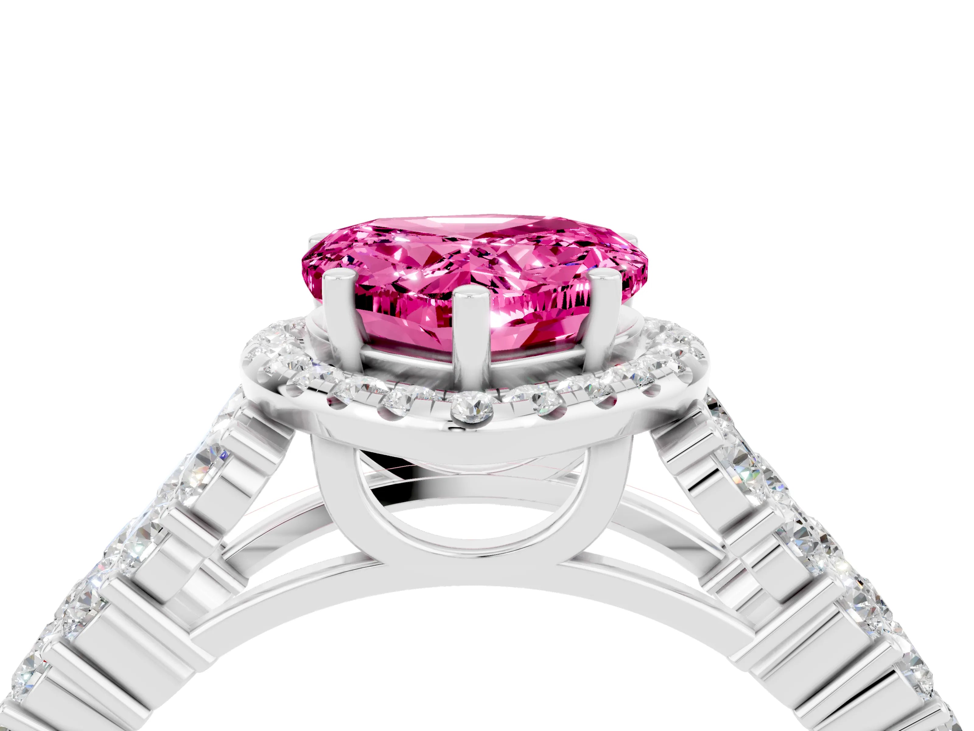 White gold Heart Cut Halo Pavé Diamond Engagement Ring with Split Shank and Four-Prong Setting_4