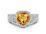 White gold Heart Cut Halo Pavé Diamond Engagement Ring with Split Shank and Four-Prong Setting