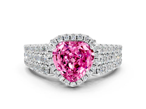 White gold Heart Cut Halo Pavé Diamond Engagement Ring with Split Shank and Four-Prong Setting