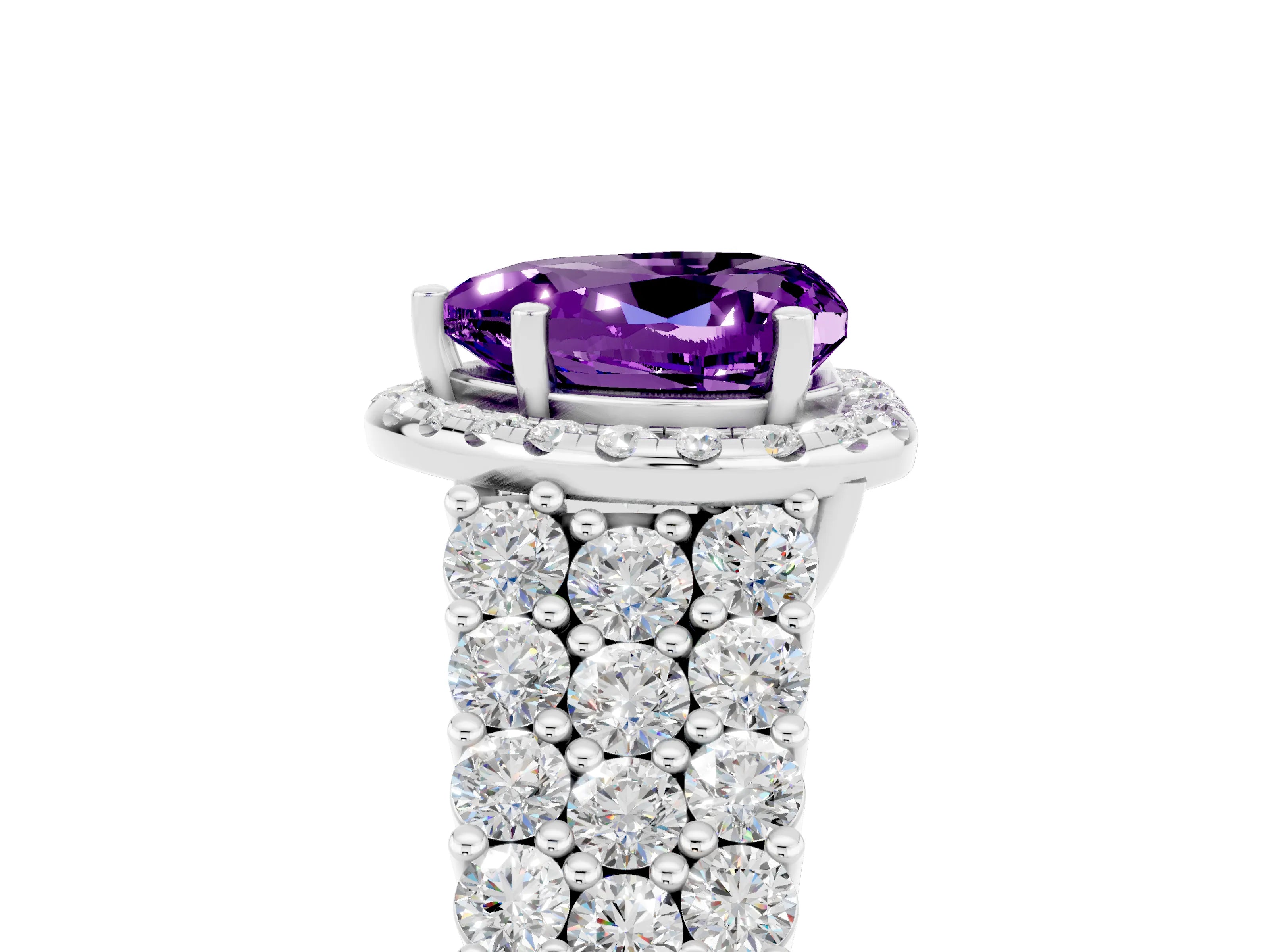 White gold Heart Cut Halo Pavé Diamond Engagement Ring with Split Shank and Four-Prong Setting_5