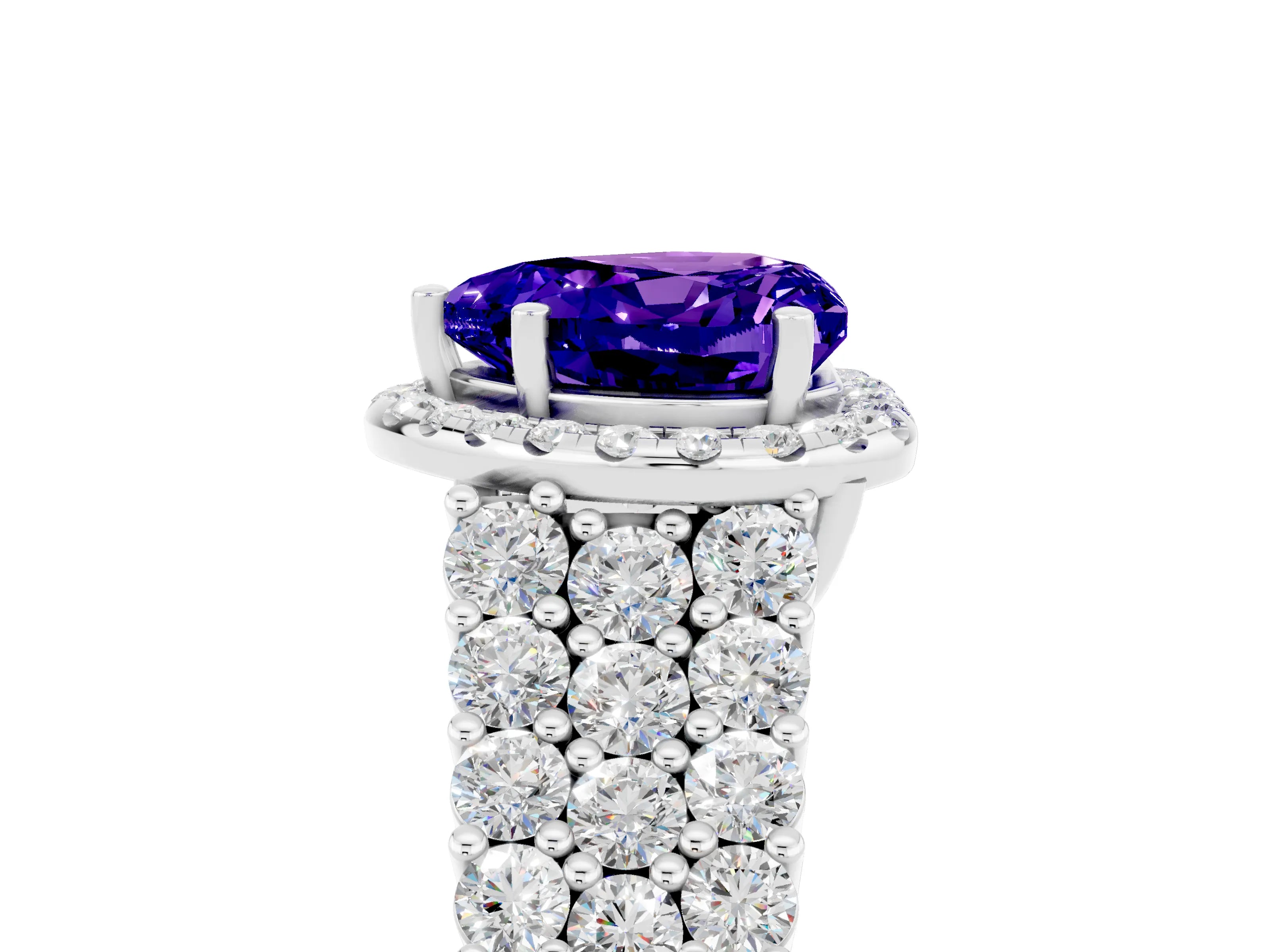 White gold Heart Cut Halo Pavé Diamond Engagement Ring with Split Shank and Four-Prong Setting_5
