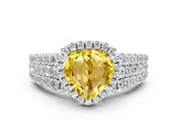 White gold Heart Cut Halo Pavé Diamond Engagement Ring with Split Shank and Four-Prong Setting