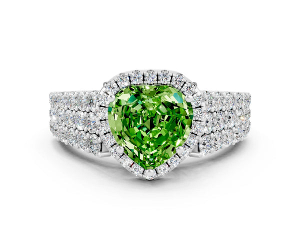 Silver Heart Cut Halo Pavé Diamond Engagement Ring with Split Shank and Four-Prong Setting