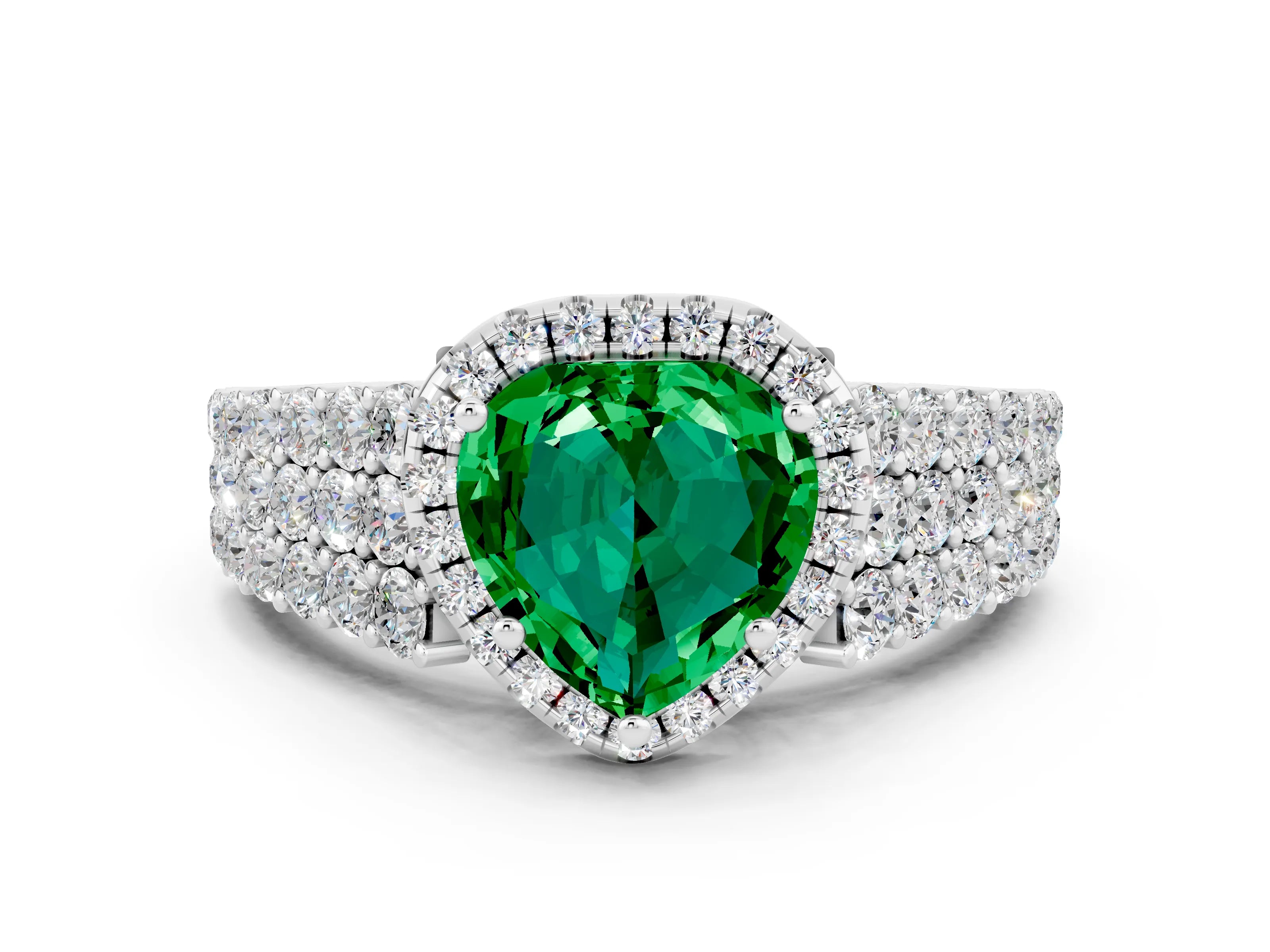 White gold Heart Cut Halo Pavé Diamond Engagement Ring with Split Shank and Four-Prong Setting
