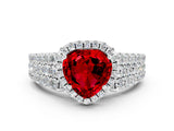 White gold Heart Cut Halo Pavé Diamond Engagement Ring with Split Shank and Four-Prong Setting