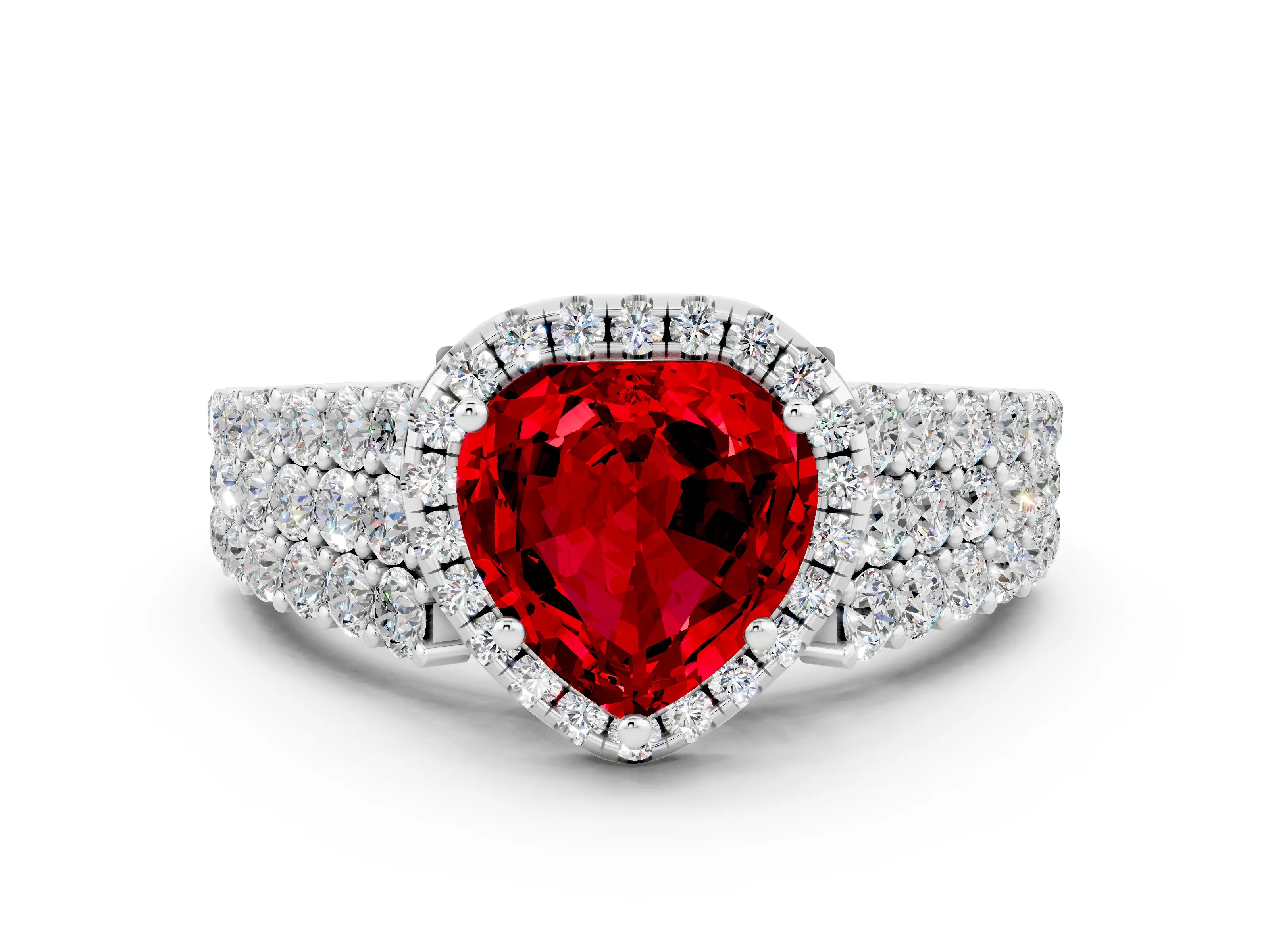 White gold Heart Cut Halo Pavé Diamond Engagement Ring with Split Shank and Four-Prong Setting