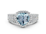 White gold Heart Cut Halo Pavé Diamond Engagement Ring with Split Shank and Four-Prong Setting