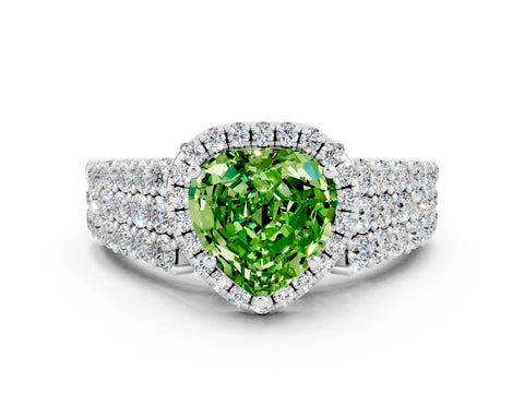 White gold Heart Cut Halo Pavé Diamond Engagement Ring with Split Shank and Four-Prong Setting