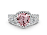 White gold Heart Cut Halo Pavé Diamond Engagement Ring with Split Shank and Four-Prong Setting