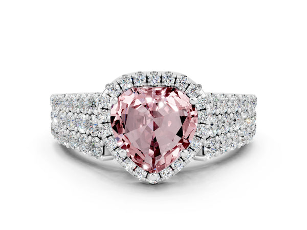 Silver Heart Cut Halo Pavé Diamond Engagement Ring with Split Shank and Four-Prong Setting