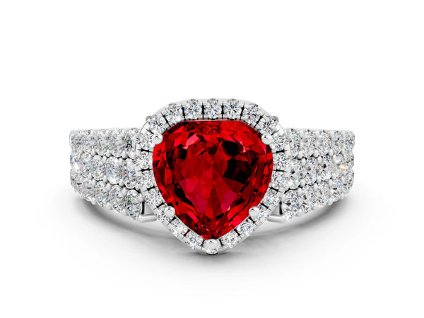 Platinum Heart Cut Halo Pavé Diamond Engagement Ring with Split Shank and Four-Prong Setting