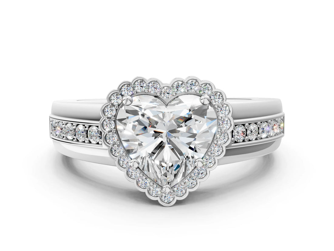 White gold Heart Cut Halo Pave Band Four-Prong Ring_74