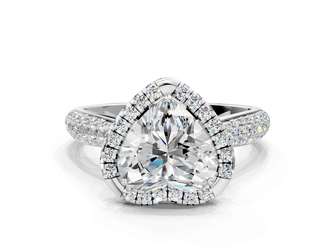 White gold Heart Cut Halo Pave Band Four-Prong Setting Ring_20