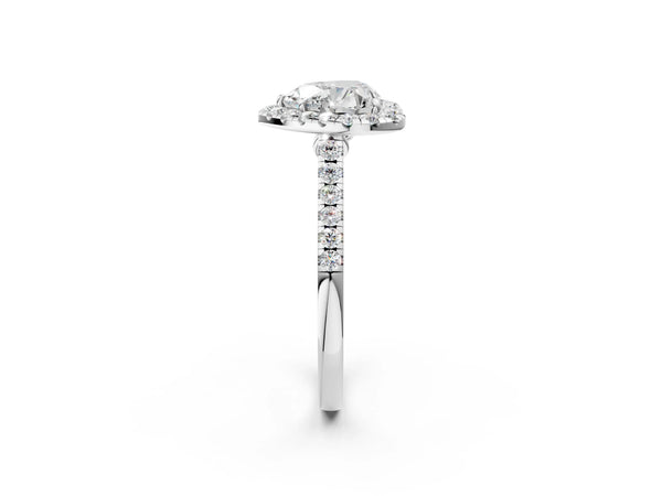 White gold Heart Cut Halo Pave Diamond Engagement Ring with Four-Prong Setting