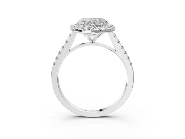 White gold Heart Cut Halo Pave Diamond Engagement Ring with Four-Prong Setting