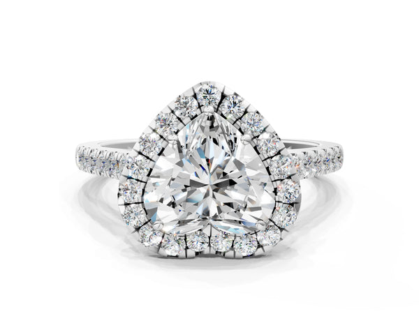 White gold Heart Cut Halo Pave Diamond Engagement Ring with Four-Prong Setting