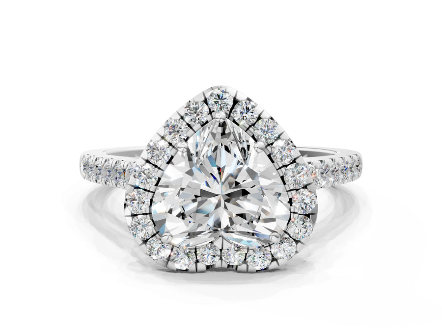 White gold Heart Cut Halo Pave Diamond Engagement Ring with Four-Prong Setting