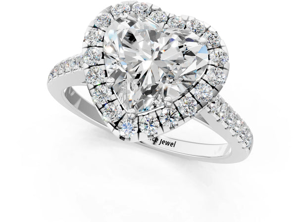 White gold Heart Cut Halo Pave Diamond Engagement Ring with Four-Prong Setting