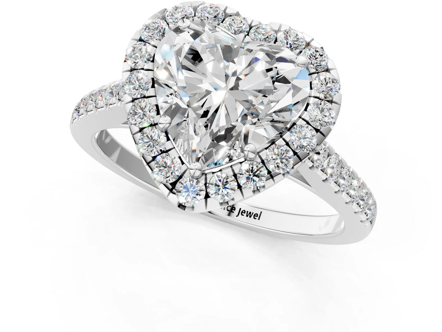 White gold Heart Cut Halo Pave Diamond Engagement Ring with Four-Prong Setting