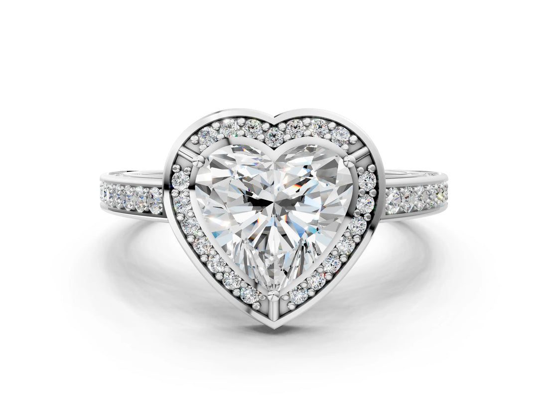 White gold Heart Cut Halo Pave Split Shank Prong Setting Ring_32