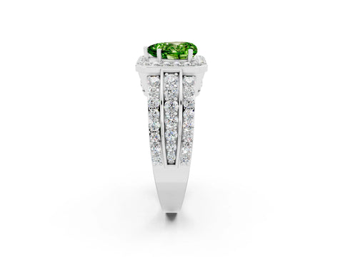 White gold Heart Cut Halo Peridot Ring with Split Shank and Four-Prong Setting_2
