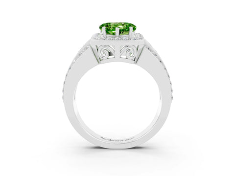 White gold Heart Cut Halo Peridot Ring with Split Shank and Four-Prong Setting_3