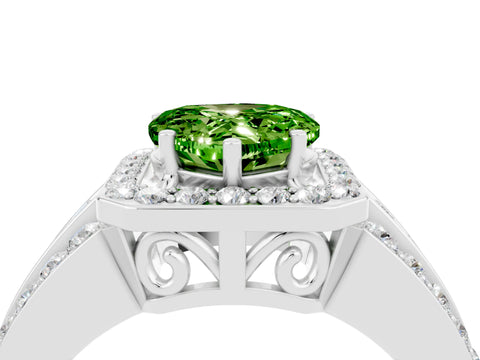White gold Heart Cut Halo Peridot Ring with Split Shank and Four-Prong Setting_4