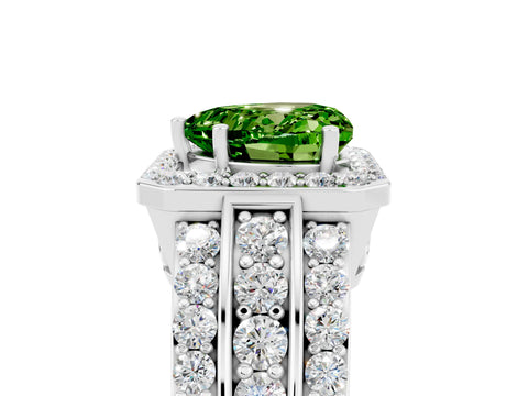 White gold Heart Cut Halo Peridot Ring with Split Shank and Four-Prong Setting_5