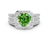 White gold Heart Cut Halo Peridot Ring with Split Shank and Four-Prong Setting