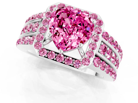 White gold Heart Cut Halo Pink Sapphire Ring with Split Shank and Four-Prong Setting_1