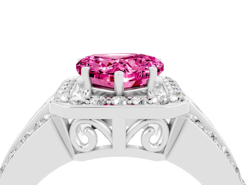 White gold Heart Cut Halo Pink Sapphire Ring with Split Shank and Four-Prong Setting_28