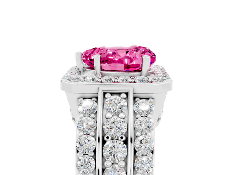 White gold Heart Cut Halo Pink Sapphire Ring with Split Shank and Four-Prong Setting_29