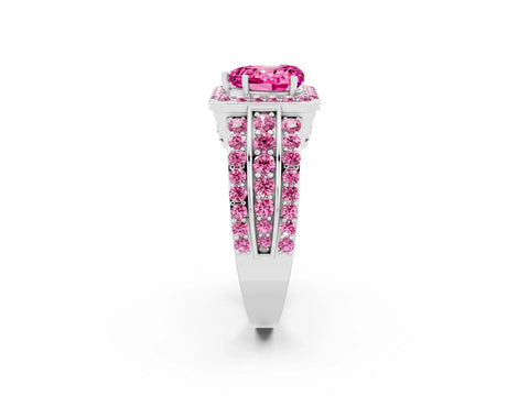 White gold Heart Cut Halo Pink Sapphire Ring with Split Shank and Four-Prong Setting_2