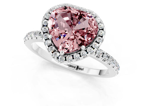 White gold Heart Cut Halo Round Diamond Pavé Band Four-Prong Ring_1
