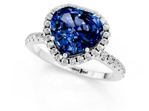 White gold Heart Cut Halo Round Diamond Pavé Band Four-Prong Ring_1